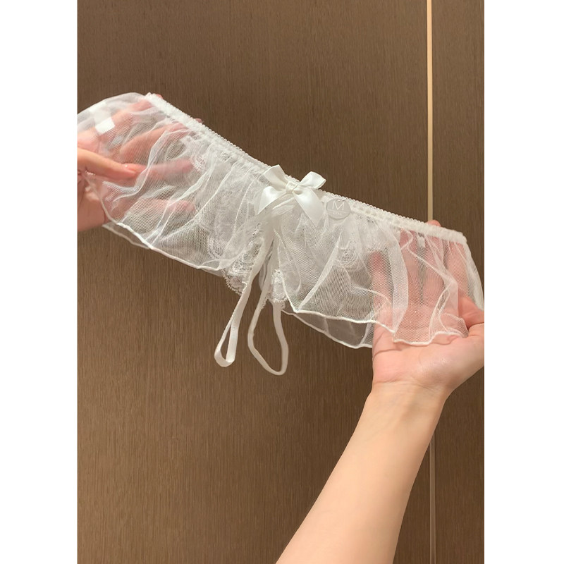 蛋糕小裙摆蝴蝶结透明网纱性感蕾丝三角裤内裤低腰少女丁字T裤头