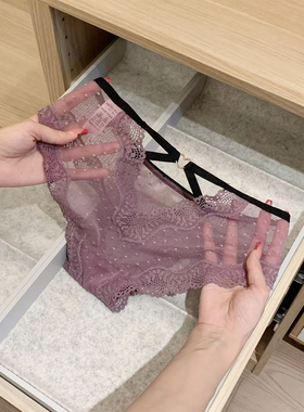 韵味绀紫*新款紫色御姐气质优雅镂空内裤女透气网纱蕾丝边三角裤