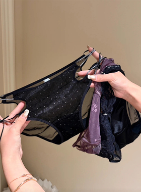 【月下乌托邦】黑色蕾丝无痕性感透气低腰内裤