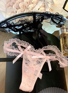 柔情果味 日系软妹蕾丝丁字裤性感蝴蝶结开档t型低腰少女内裤