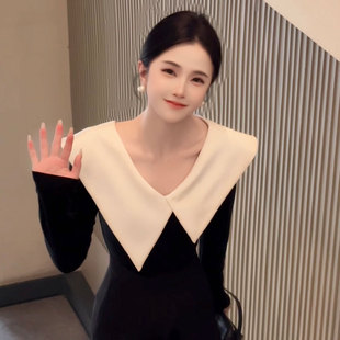 适合单穿的长袖t恤女款2026新款深V领正肩修身显瘦韩系上衣26449