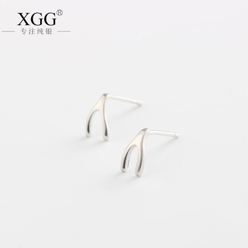 s925纯银许愿骨耳钉女气质简约学生个性创意清新小众设计感耳饰品
