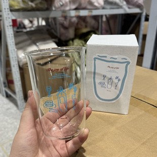 透明法式 新款 复古花瓶玻璃杯简约线条高硼硅水杯耐高温咖啡杯早餐