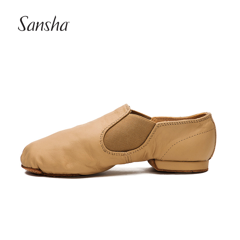 sansha松紧进口牛皮面现代舞鞋