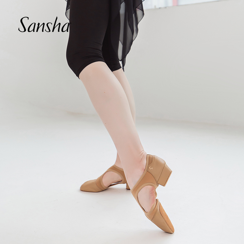 sansha法国三沙皮面民族女教师鞋