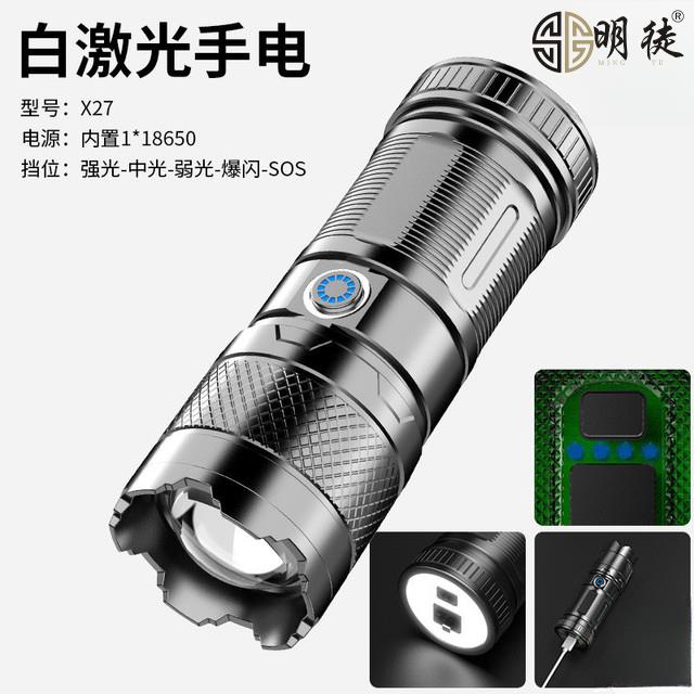 户外露营用白光塑料长续航强光远射手电筒大泛光聚光可调焦