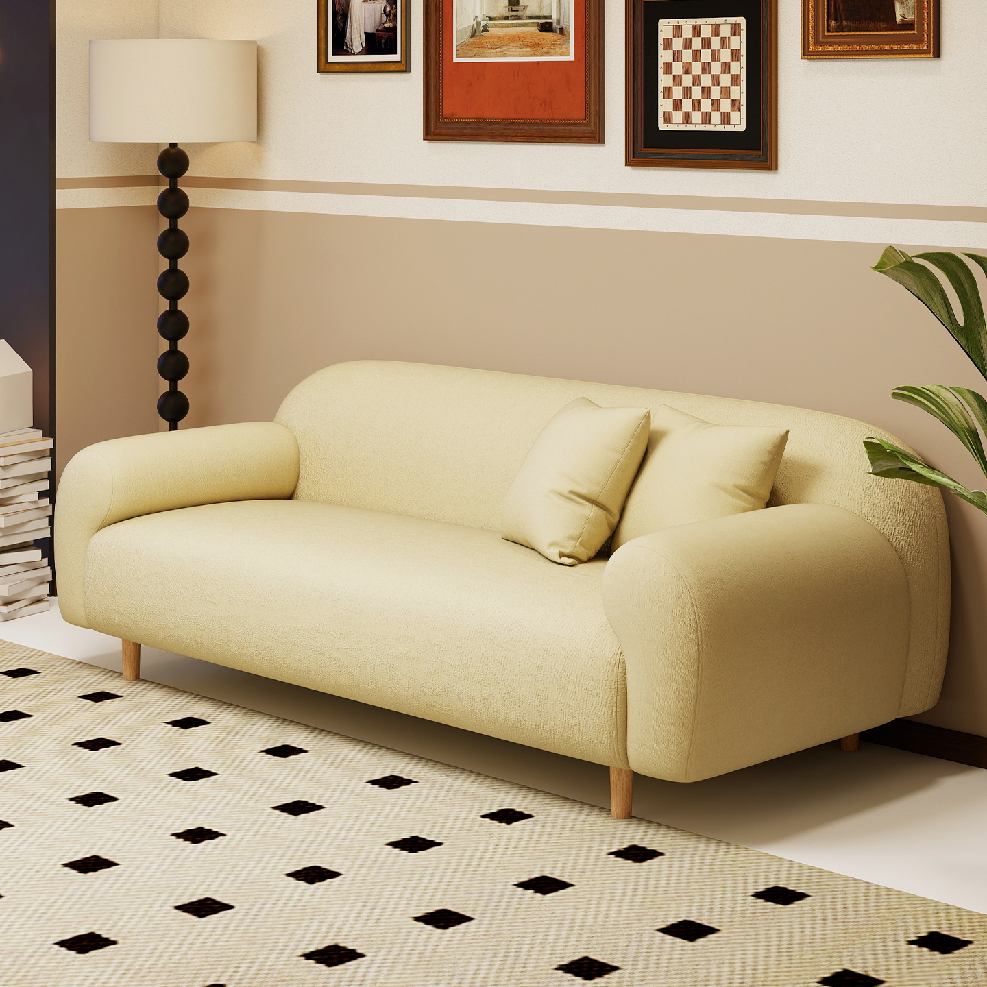 猫爪皮公寓小型卧室奶油风沙发