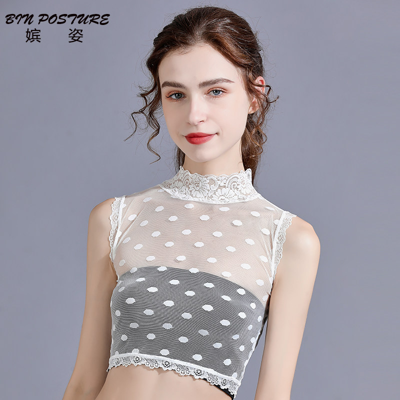 蕾丝假领子女百搭吊带背心薄花边立领打底衫秋冬多功能半高领内搭