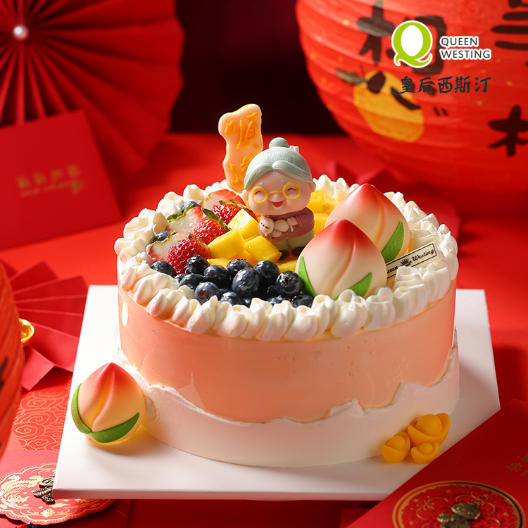 皇后西斯汀祝寿动物奶油水果蛋糕