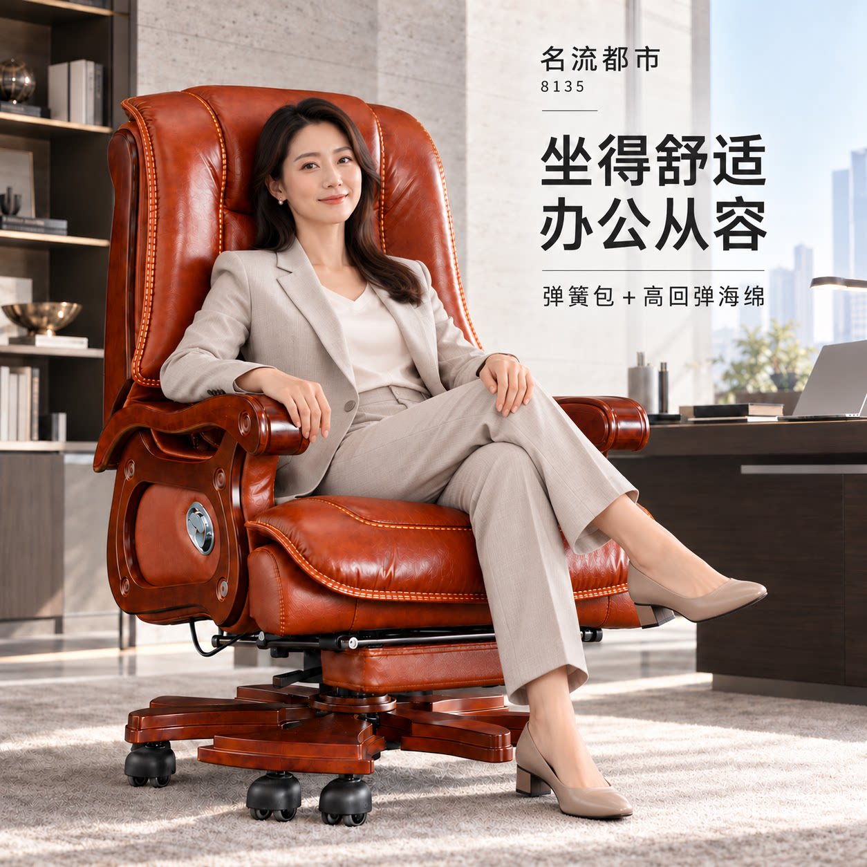 真皮高端老板椅可躺午睡舒适椅子