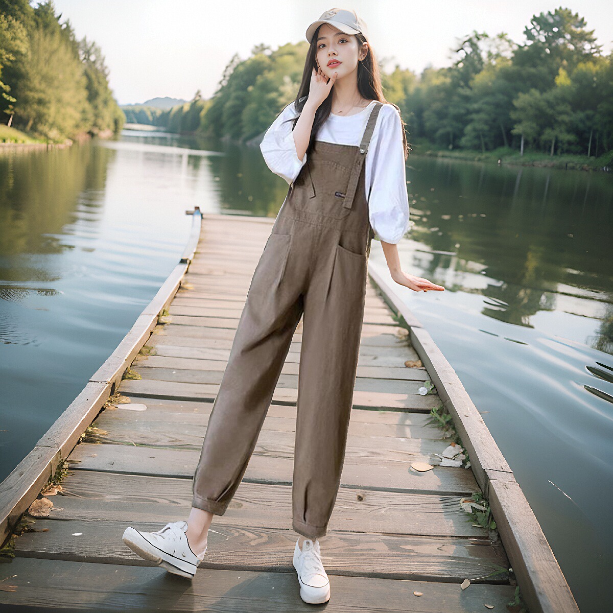 背帶褲女夏2025新款套裝洋氣減齡小個(gè)子夏季薄款寬松休閑連體褲子