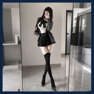 火星JK制服套装冬装三件套纯欲辣妹黑丝性感花千猪jk毛衣开衫叠穿