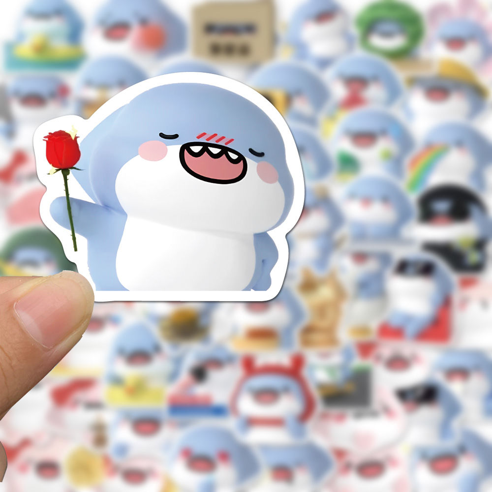 52张3d肥肥鲨小鲨鱼表情包卡通可爱网红创意搞笑涂鸦防水自粘贴纸