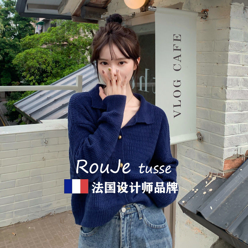 Rouje tusse春羊绒衫女开衫衬衣领POLO领长袖毛衣羊毛打底针织衫,女装/女士精品,羊绒衫,淘宝优惠券,粉丝福利购,淘宝优惠卷