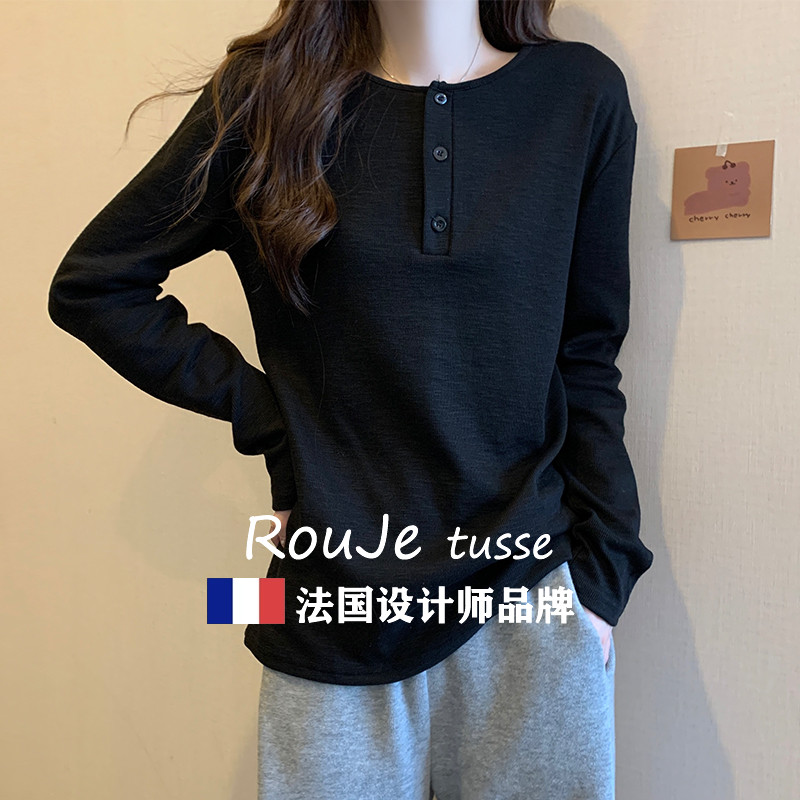 大码韩版遮肚子长袖T恤打底衫女春季胖妹妹显瘦圆领百搭针织上衣