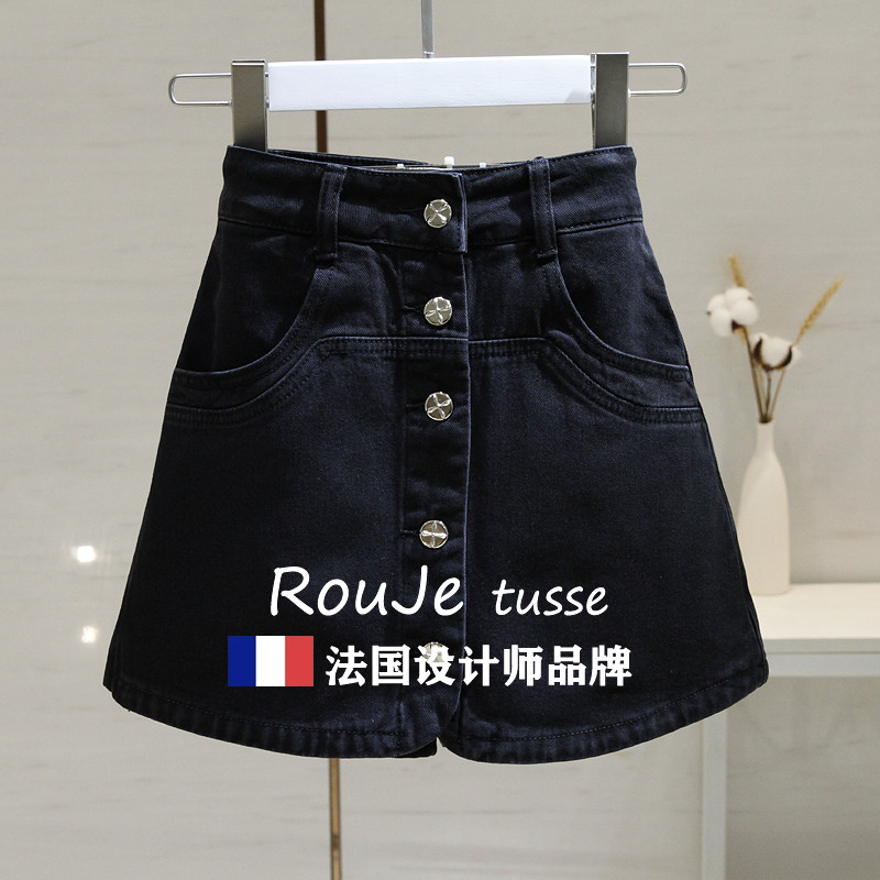黑色牛仔短裤裙女高腰2025春季新款修身显瘦百搭排扣a字半身裙裤