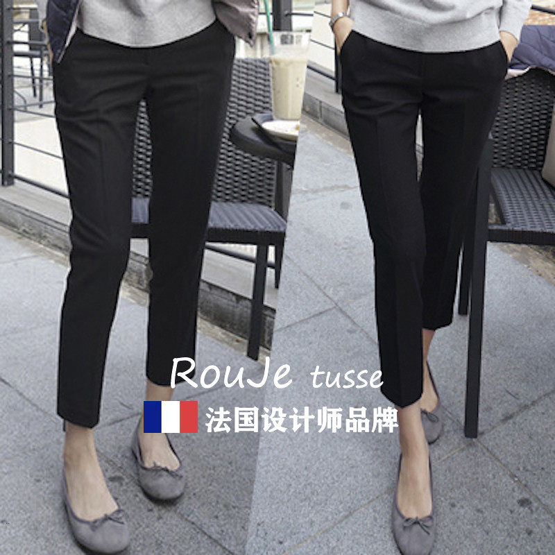 法国Rouje tusse西装裤女黑色秋季休闲烟管裤显瘦高腰九分小个子