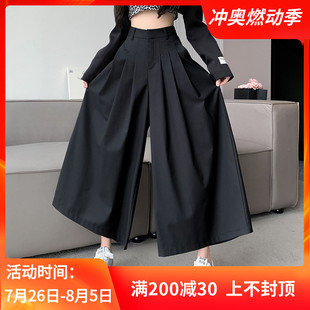 薄款 女春季 高腰休闲裤 宽松显瘦九分阔腿裤 裙 黑色西装 百褶裤 大宽裤