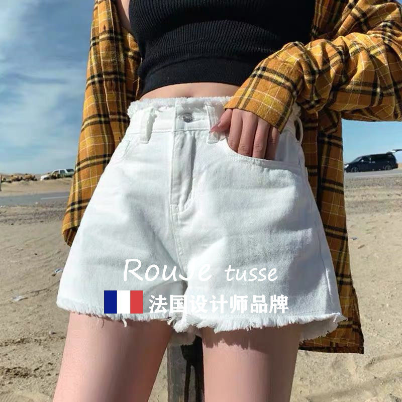法国高腰显瘦牛仔短裤女夏季韩版ins宽松阔腿胖mm热裤