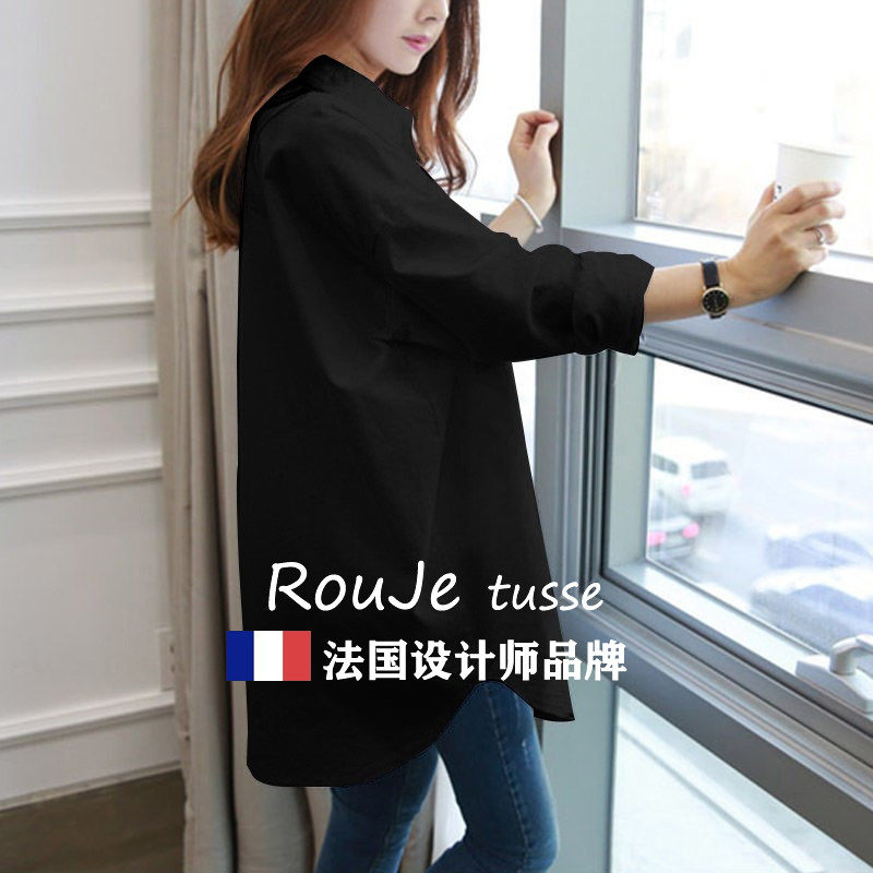 2025内搭中长款大码打底设计感小众黑色叠穿衬衫女秋休闲洋气衬衣