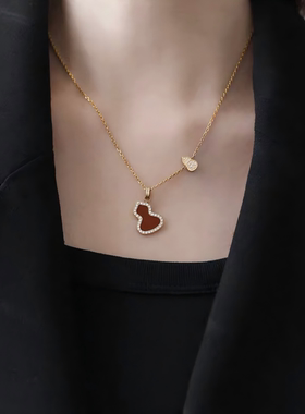 新中式红色葫芦微镶项链