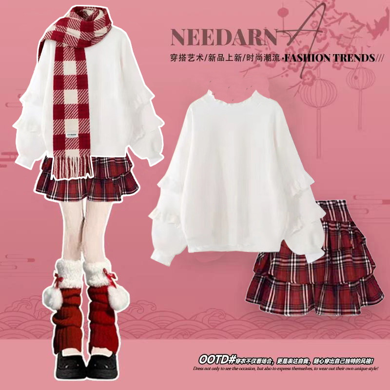 入冬漂亮衣服2026冬季一整套女装学生设计感荷叶边卫衣裙子套装,女装/女士精品,时尚套装,淘宝优惠券,粉丝福利购,淘宝优惠卷