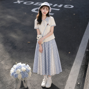 夏日绝美小裙子女2026新款多巴胺穿搭蓝色连衣裙法式小个子套装裙