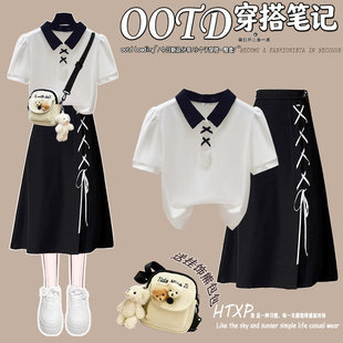 Polo领学院风短袖连衣裙少女童夏季初高中学生显瘦超好看套装裙子