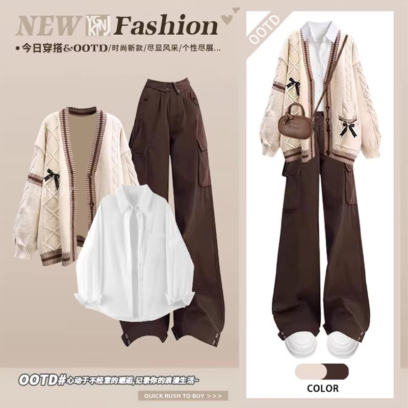 小个子气质套装女温柔风减龄针织毛衣衬衫阔腿裤冬季胖MM显瘦穿搭,女装/女士精品,时尚套装,淘宝优惠券,粉丝福利购,淘宝优惠卷