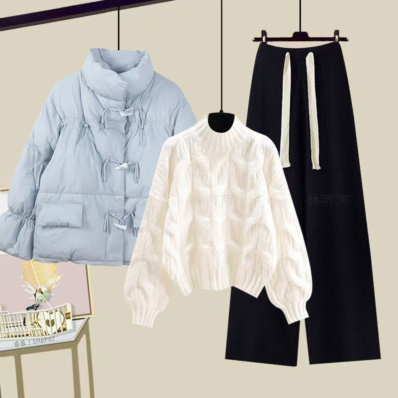 少女学院风立领棉服外套2025冬装新款初高中学生牛角扣棉衣套装