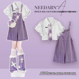 初夏独特绝美小套装女2026超火夏装一整套巨好看韩系多巴胺背带裤