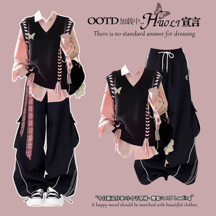 韩系早春季穿搭学院风休闲套装女2026超火春装一整套小个子三件套