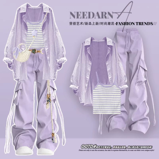 韩系小众不撞款多巴胺衬衫2026超火初夏一整套巨好看工装裤套装