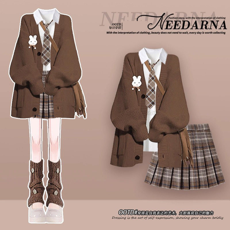 美拉德富家千金miu系穿搭针织外套冬装连衣裙学院风韩系短裙子