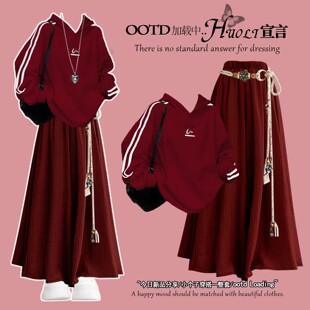 新年战袍韩系冬季穿搭红连帽卫衣巨好看的冬装过年衣服宽松上衣