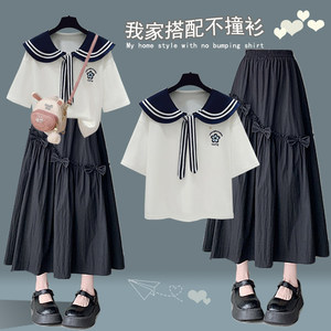 海军领初中女生休闲套装裙子2026夏季新款高中学生时尚女孩连衣裙
