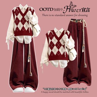 过年衣服冬季穿搭学院风休闲红色套装巨好看的冬装小个子新年战袍