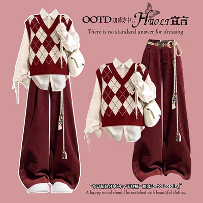 过年衣服冬季穿搭学院风休闲红色套装巨好看的冬装小个子新年战袍