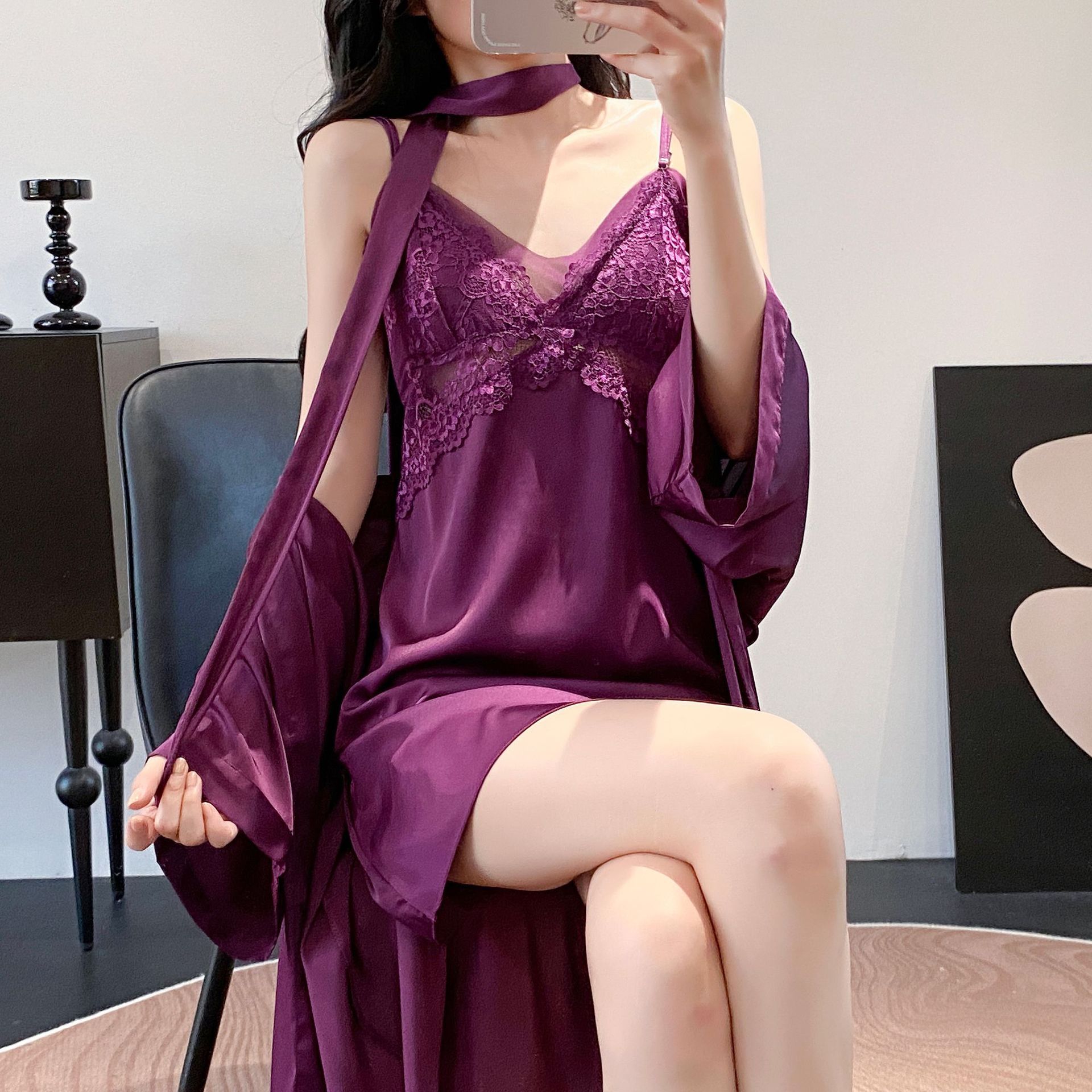 直播新款冰雪丝网纱女性感夏季吊睡袍/浴袍