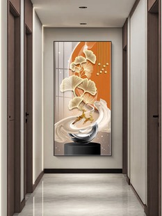 现代轻奢入户玄关装饰画大幅高端走廊过道进门壁画银杏叶玄幻挂画