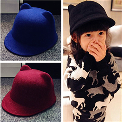 儿童秋冬帽子猫耳朵毛呢可爱秋新款礼帽时尚鸭舌帽男女童棒球帽潮