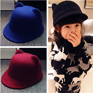 儿童秋冬帽子猫耳朵毛呢可爱秋新款礼帽时尚鸭舌帽男女童棒球帽潮
