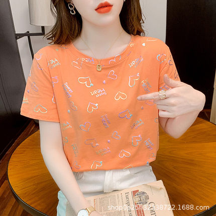 短袖t恤ins潮夏季女士装2024年新款韩版印花时尚宽松大码胖mm上衣