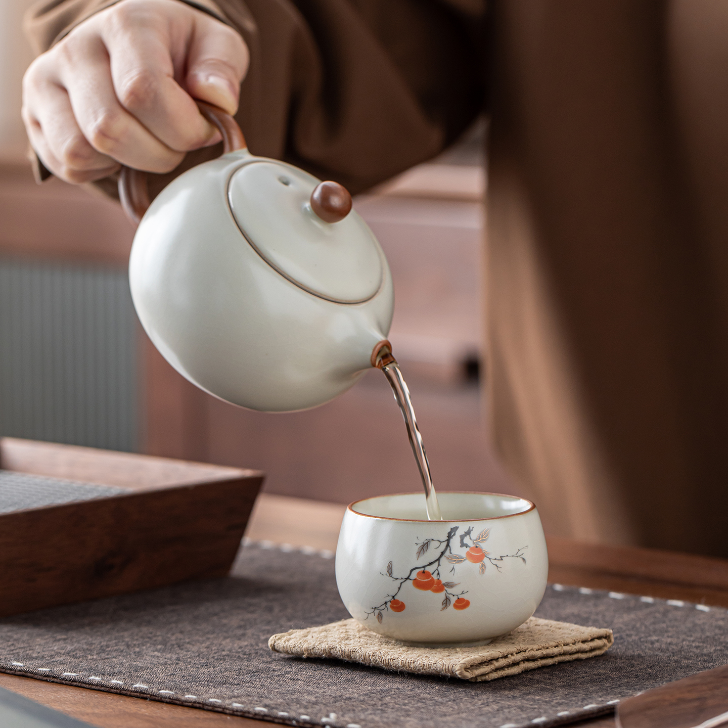 中式汝窑主人杯功夫茶具家用个人专用喝茶禅定罗汉杯单杯陶瓷茶杯