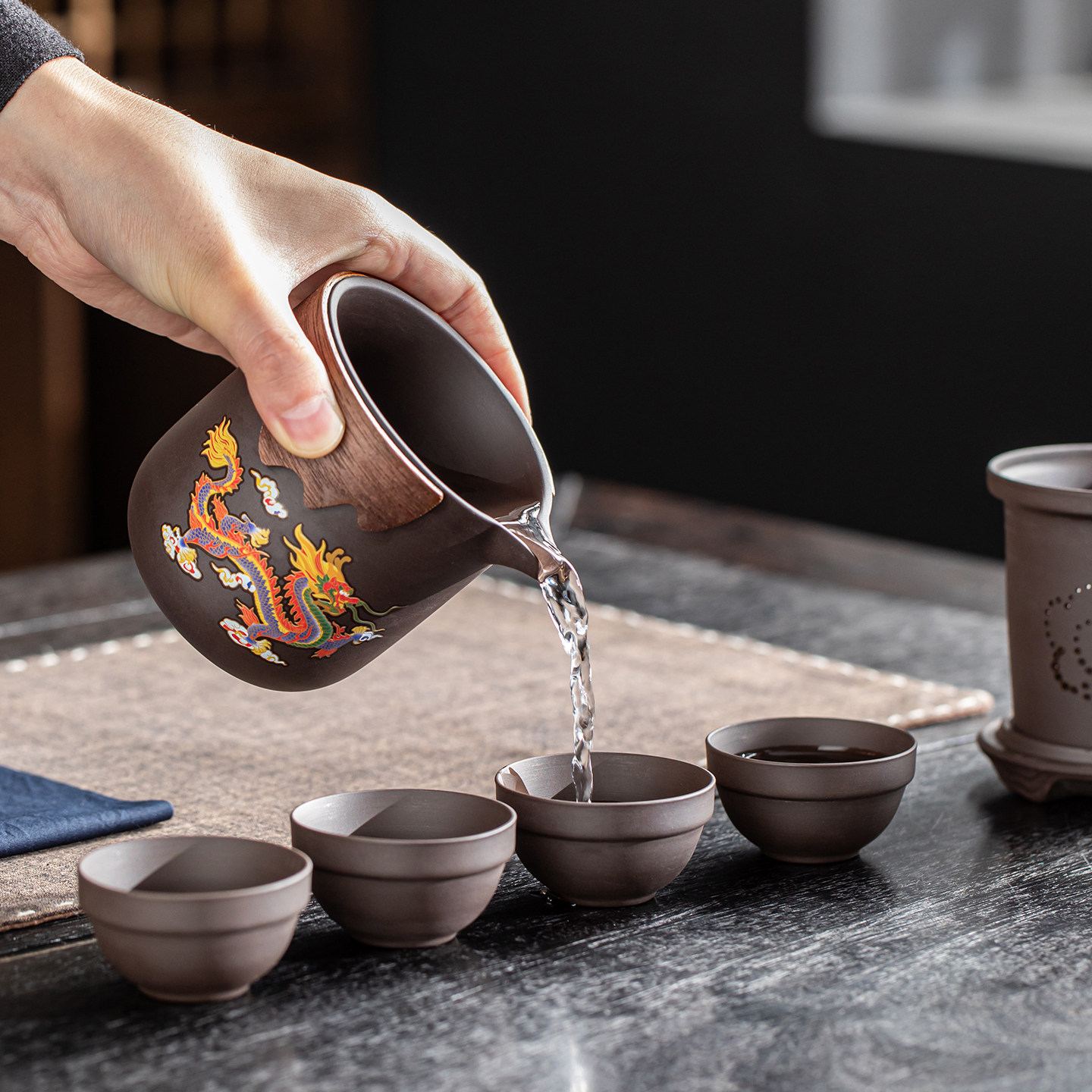 轻奢高档紫砂快客杯旅茶具便携式功夫茶具套装茶水分离户外泡茶器