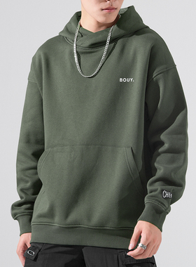 新款秋冬小字母无绳连帽纯棉卫衣男学生帽衫日系加绒宽松长袖外套