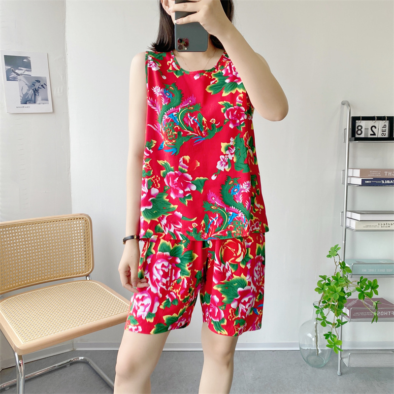 棉绸女人造棉无袖家居服睡衣