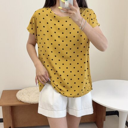 纯棉绸t恤衫女夏季显瘦人造棉上衣多巴胺宽松大码短袖薄款纯色