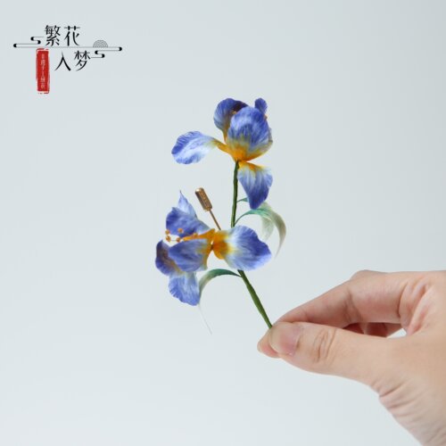 非遗绒花胸针蓝色鸢尾胸花别针