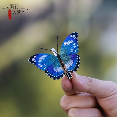 手工非遗绒花发夹颤动蝴蝶鸭嘴夹